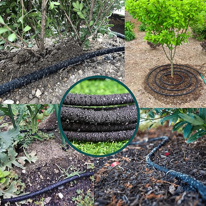 Soaker Hose 3/8 inch x 100FT,Garden Hose With Fittings,Heavy Duty Soaker Hose-Saves 70% Water For Lawn(100FT).