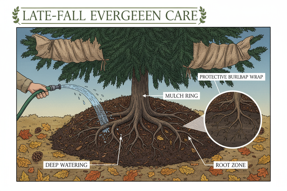 Protect Evergreens from Winter Burn (Late-Fall Edition): Keep foliage green, block wind scorch, and prevent dieback