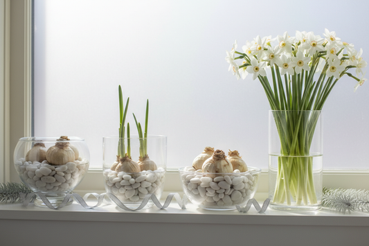 Force Paperwhite Bulbs (Early-Winter Edition): Fragrant blooms in 3–5 weeks, no soil required