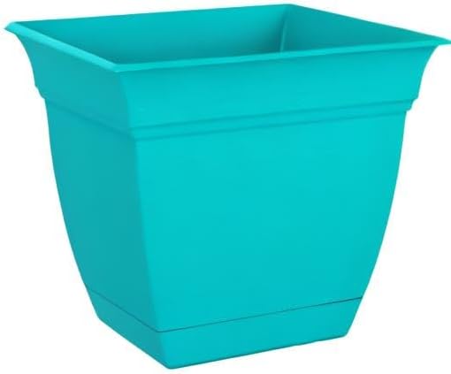 The HC Companies 12 Inch Eclipse Square Planter with Saucer – Indoor Outdoor Plant Pot for Flowers Vegetables Herbs, Teal