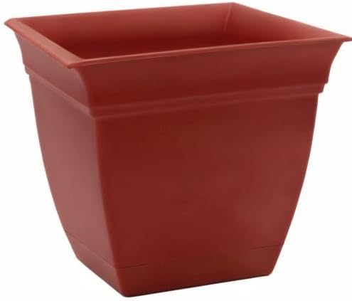 The HC Companies 12 Inch Eclipse Square Planter with Saucer - Indoor Outdoor Plant Pot for Flowers, Vegetables, and Herbs, Clay