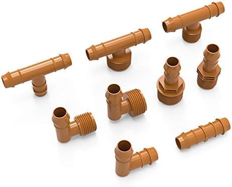 20-Pack USA Made - Drip Irrigation Brown Barbed Coupling Adapter Fittings - Fits 1/2”, 17mm .600” ID Drip Tubing Connector (1/2" Inch Male Adapter Coupling 20 Pack)