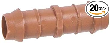 20-Pack USA Made - Drip Irrigation Brown Barbed Coupling Connector Fittings - Fits 1/2” Inch, 17mm .600” ID Drip Tubing (Coupling 20 Pack)