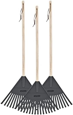 Pack of 3 Kids Rake with Hardwood Handle, Durable Plastic Head to Sweep Leaves in Lawn and Tidying Up The Garden, 34" (Grey)