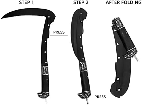 Black Sharp Edge Folding Sickle Weeder Gargening Hand Tool Portable Safety Wooden Handle Manual Grass Lawn with Sheath