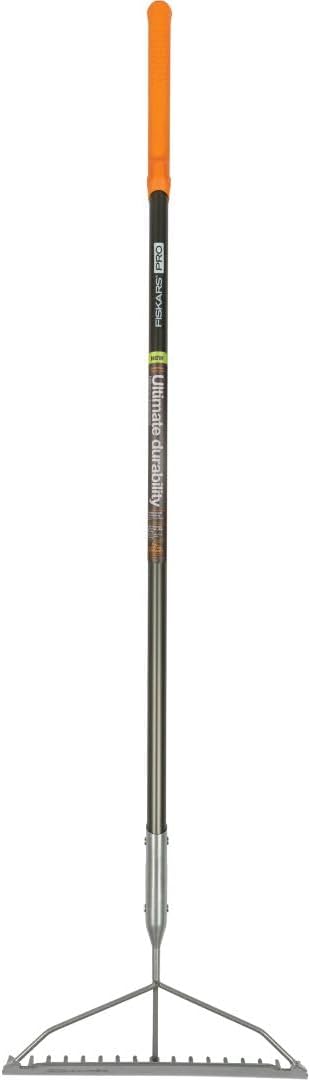 Fiskars 60" Pro Garden Rake for Soil with Lightweight Aluminum Handle, Heavy Duty Gardening Tool
