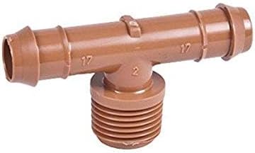 20-Pack USA Made - Drip Irrigation Brown Barbed Adapter Tee Fittings - Fits 1/2” Inch Thread x 17mm .600” ID Drip Tubing - 1/2" Inch Adapter Tee