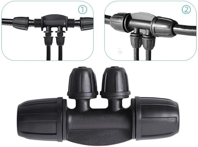 1/2 Inch to 1/4 Inch Tubing Irrigation Fittings for (1/2'' ID x 0.60''-0.63'' OD) 16mm Drip Tubing,Locked Barbed Tee Connectors, Anti-Drop Quality Fitting Barbed Tee 4-Way (Black-5)
