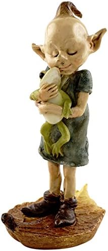 Top Collection Miniature Fairy Garden and Terrarium Statue, Garden Pixie Elf Hugging Frog