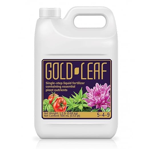 500ml Gold Leaf Liquid Fertilizer Single-Step Plant Fertilizer with Every Essential Nutrient for Healthy Bigger Buds and Blooms, Optimized pH for Soil, Hydroponics, and Coco Grower