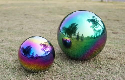 Nerien Gazing Ball, Stainless Steel Garden Mirror Globe, Polished Ornament Sphere, Hollow Floating Reflective Hemisphere, for Home Outdoor Pond Housewarming Swimming Pool Decoration, Rainbow, 5Pcs Mix