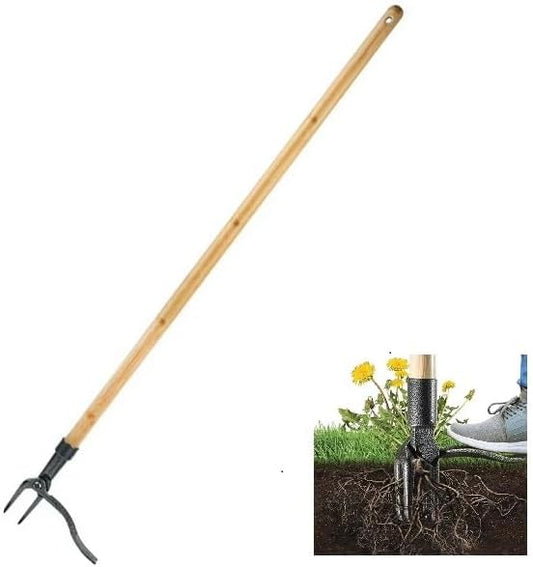 Stand Up Weed Puller Tool with Long Handle, 3-Section Bamboo Construction & 4-Claw Steel Head Design, Easily Remove Weeds Without Kneeling