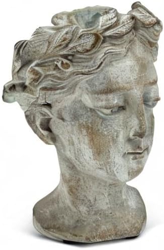 Abbott Collection Goddess Head Planter - Extra Small Cement Indoor and Outdoor Planter Pot - Grecian Woman Statue Head Planter for Flowers and Succulents (Grey, 2.75" Opening)