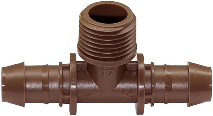 Rainbird XFFTMA050 Drip Irrigation Tee Adapter - (2 Pack) - 1/2" MPT x 17mm Barbed Connector for XF Series Tubing