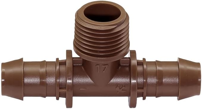 Rainbird XFFTMA050 Drip Irrigation Tee Adapter - (25 Pack) - 1/2" MPT x 17mm Barbed Connector for XF Series Tubing