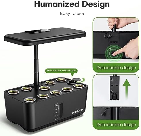Ahopegarden Indoor Garden Hydroponics Growing System: 10 Pods Plant Germination Kit Aeroponic Herb Vegetable Growth Lamp Countertop with LED Grow Light - Hydrophonic Planter Grower Harvest Lettuce