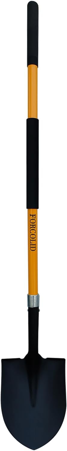 Shovel for Digging, Heavy Duty Shovel for Digging,57 inch Straight Handled Round Shovel with Non-Slip Tail Cover, Lawn and Yard Tools, Fiberglass Handle(Orange)