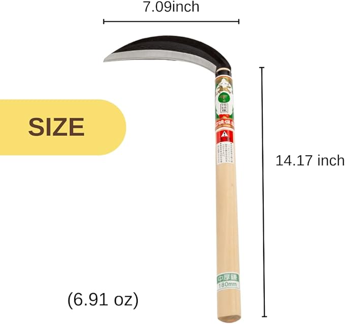 Japanese Weeding Sickle (Middle Thick Blade), High Grade Steel Blade (Blue Steel No.2) Hand Tool for Gardening, Weeding and Farming, Light Weight, Blade Length 7.09inch