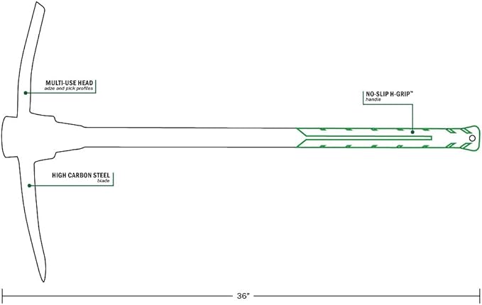 Hooyman Pick Mattock with Heavy Duty Forged Head Construction, Solid Fiberglass Core, Ergonomic No-Slip H-Grip Handle, Garden Pick Axe, and Adze Hoe for Gardening, Landscaping, Yard Work, and Outdoors