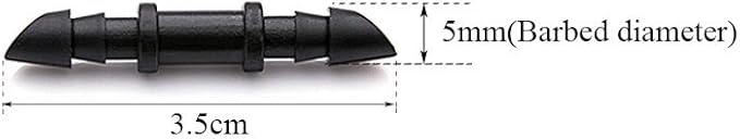 Mini Skater 5mm (Dia) Double Barbed Hard Plastic Water Hose Straight Connector Fitting, Micro Drip Irrigation Systems Quick Connect Hose Sprinkler Adapters Fit of 4/7mm Tube(Black,50PCS)