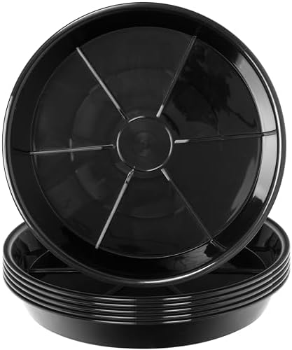 6 Pack Plant Saucer Drip Tray 11 12 inch, Pot Base for Plants Indoor, Heavy Sturdy Plastic Planter Flower Pot Saucers for Outdoor Garden, Plant Water Drip Trays for pots (12", Black)