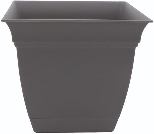 The HC Companies 12 Inch Eclipse Square Planter with Saucer - Indoor Outdoor Plant Pot for Flowers, Vegetables, and Herbs, Warm Gray