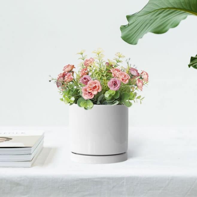 Aveyas 6 inch Ceramic Plant Pot with Drainage Hole and Saucer - Suitable for Indoor and Outdoor Use, Modern Planters for House Garden Orchid Flower Snake Monstera Plants (6", Glossy White)