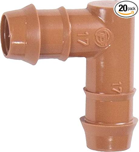 20-Pack USA Made - Drip Irrigation Brown Barbed Elbow 90 Degree Fittings - Fits 1/2” Inch, 17mm .600” ID Drip Tubing (Elbow 20 Pack)