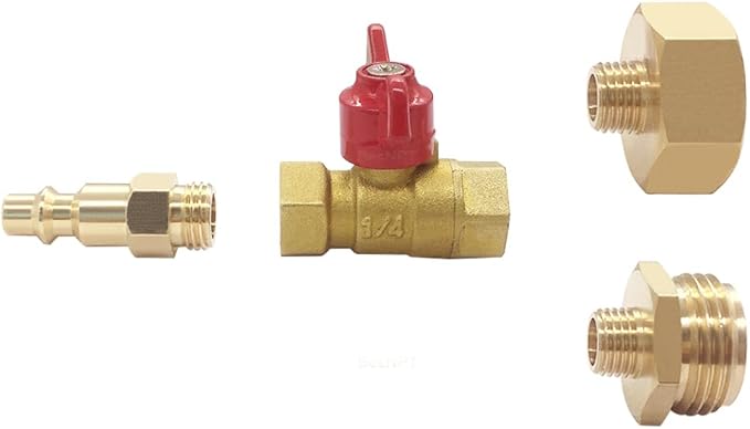 RV Winterize Blowout Ball Valve Adapter with 1/4" Quick Connect Plug and 3/4" GHT Male/Female for Garden Water Hose Boat Camper Trailer Sprinkler Systems Irrigation