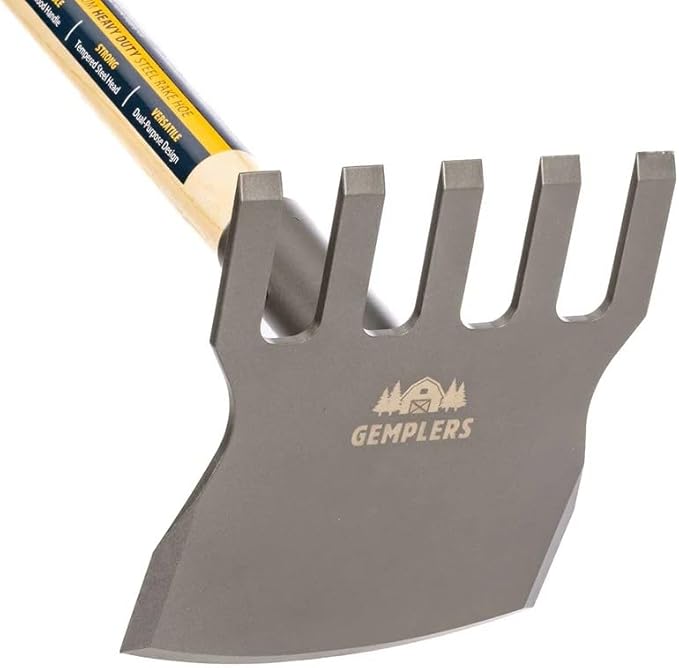 Gemplers Steel Rake Hoe with Wood Handle, 5 Wide Tines, Multi-Purpose Tool for Gardening, Planting, and Fire Prevention, Commercial Grade