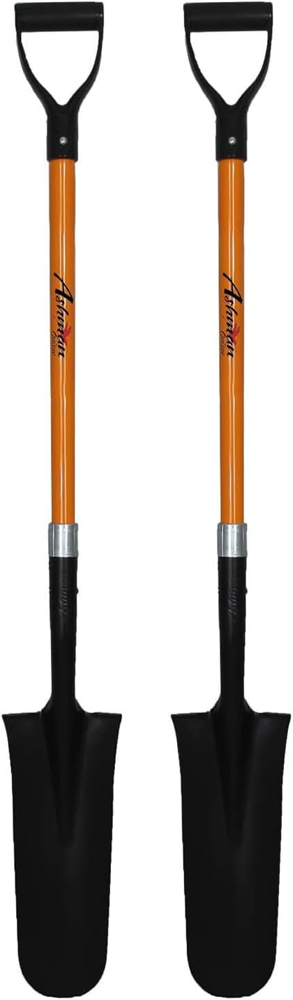 Ashman Drain Spade Shovel (2 Pack) - 48 Inches Long Handle Spade with D Handle Grip - Durable Handle with a Thick Metal Blade - Multipurpose Premium Quality Orange Shovel.