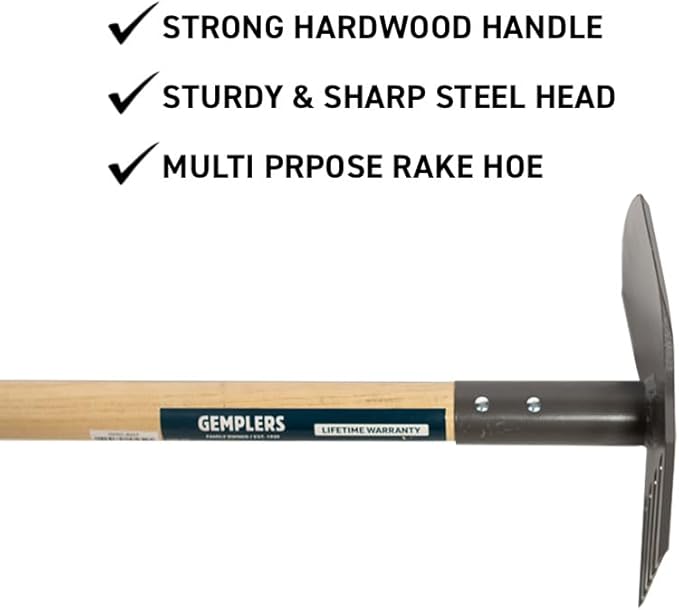 Gemplers Steel Rake Hoe with Wood Handle, 5 Wide Tines, Multi-Purpose Tool for Gardening, Planting, and Fire Prevention, Commercial Grade