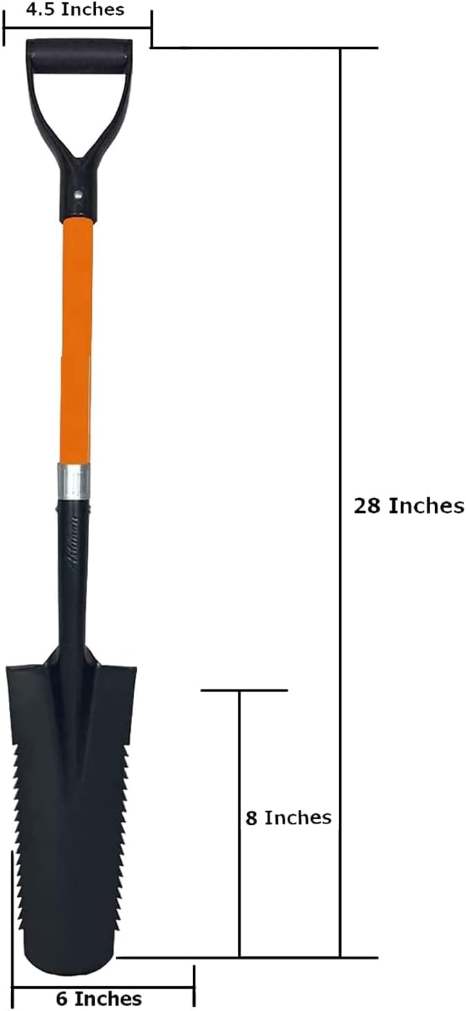 Ashman Short Handle Drain Spade Teeth Shovel (1 Pack), Sharp Shooter Shovel, Trenching Spade, Drainage Spade - Perfect Razor Blade Trenching Shovel D-Grip for Digging and Trenching and Transplanting.
