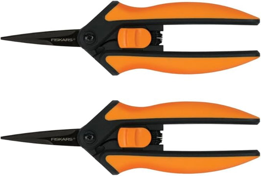 Fiskars Pruning Snips - 6" Garden Shears with Comfort Grip and Spring Action - Sharp and Precise Non-Stick Steel Blades - Quality Pruning Shears for Plants in Grow Tents and Hydroponics - 2 Pack