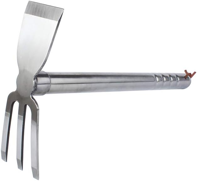 LUBAN Stainless Steel Garden Hoe Rake Hand Tool, 15" Metal Hand Hoe & 3 Prong Cultivator Dual Headed Gardening Tool for Weeding, Digging, Seeding Multipurpose