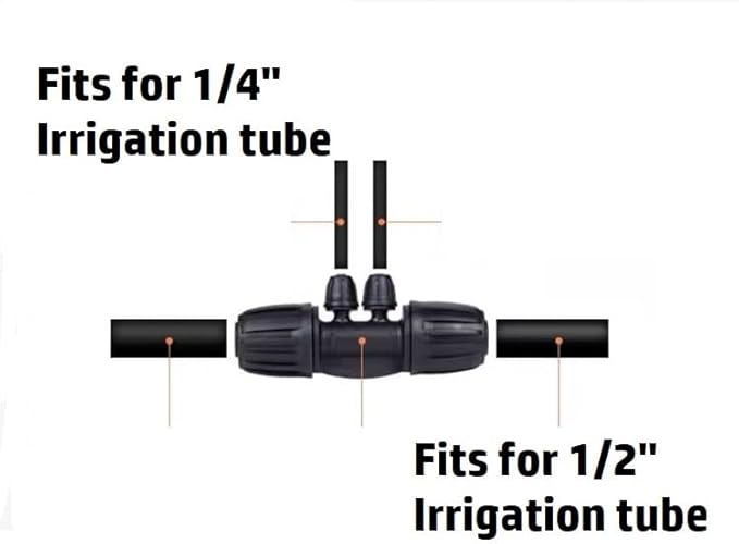 1/2 Inch to 1/4 Inch Tubing Irrigation Fittings for (1/2'' ID x 0.60''-0.63'' OD) 16mm Drip Tubing,Locked Barbed Tee Connectors, Anti-Drop Quality Fitting Barbed Tee 4-Way (Black-5)