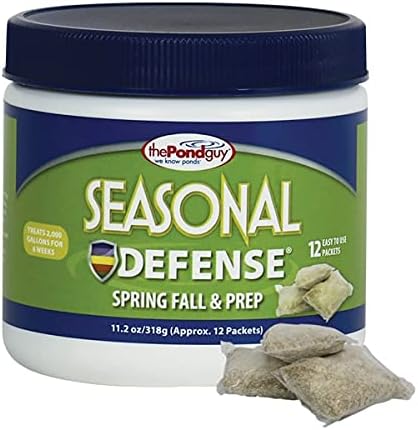 The Pond Guy Seasonal Defense, Spring & Fall Beneficial Bacteria, Barley & Enzymes, Cold Water Pond Sludge & Scum Treatment, Fish & Plant Safe, 12 Packets