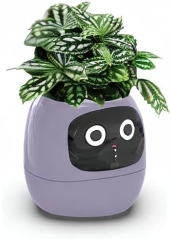 Smart pet Planter Robot Guidance on Plant Care with Emojis, Adorable Plant Companion with Rich Gesture Interaction, Neat Desk Setup Gift (Purple)