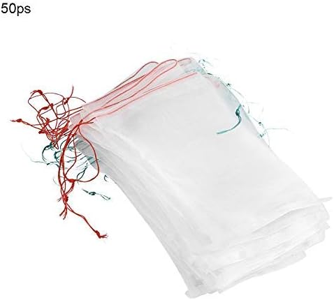 TOPINCN Plant Fruit Bags 50pcs Drawstring Breathable Mesh Bag Against Bug Bird Gardening Tools(25x15cm)