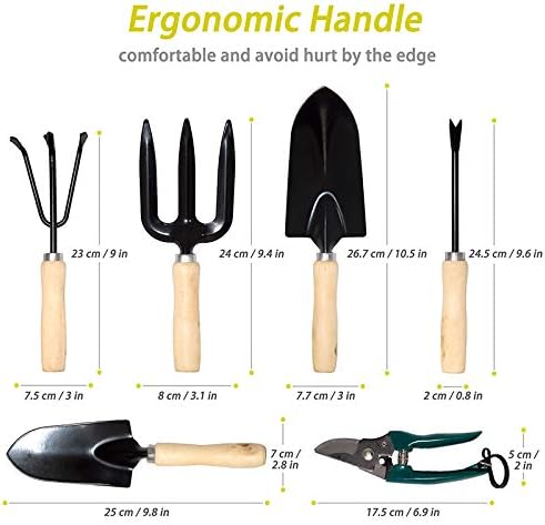 Garden Tools Set 10 Pcs, Heavy Duty Gardening Tool Kit with Storage Organizer, Ergonomic Hand Digging Weeder/Rake/Shovel/Fork/Sprayer/Gloves/Plant Rope/Pruner