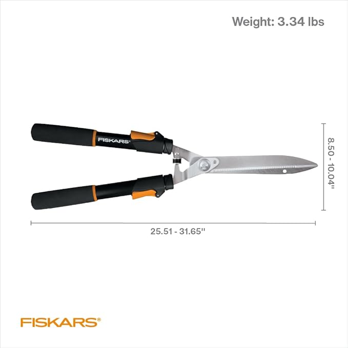 Fiskars Power-Lever Hedge Shears - 25"-33" Extendable Handle - Plant Cutting Scissors - Yard and Garden Tools - Orange/Black