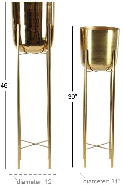 CosmoLiving by Cosmopolitan Metal Indoor Outdoor Planter Tall Indoor Outdoor Dome Large Planter Pot with Removable Stand, Set of 2 Planters 39", 46"H, Gold