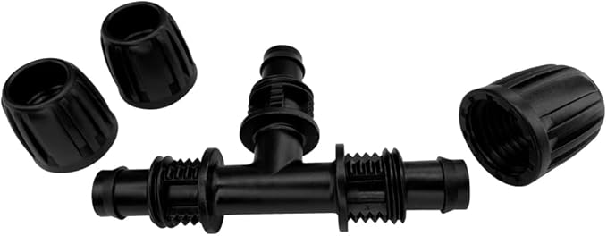 5 Pack 1/2" Drip Irrigation Fittings, Lock Barbed Tee Connectors, 1/2 inch T Connectors for Tubing(1/2" ID x 0.65" OD), Anti-Drop Straight Tee for Irrigation Tubing