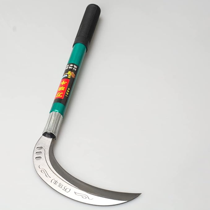 Steel Grass Sickle,Clearing Sickle,Brush Clearing Sickle with Carbon Steel Blade and Aluminum Handle - Multipurpose Gardening Weeding Grass Sickle and Professional Farming Safety Sickle (Round Handle)