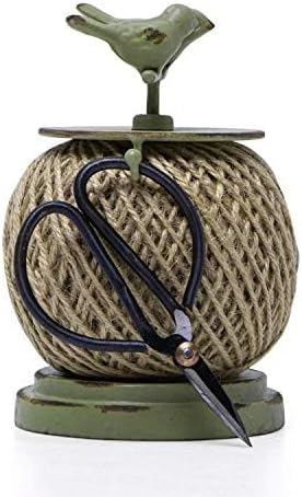 SOFFEE DESIGN Vintage Jute Twine Spool with Scissors Holder Set for Garden Farmhouse Kitchen Antique Twine and Scissors Set Green Birds