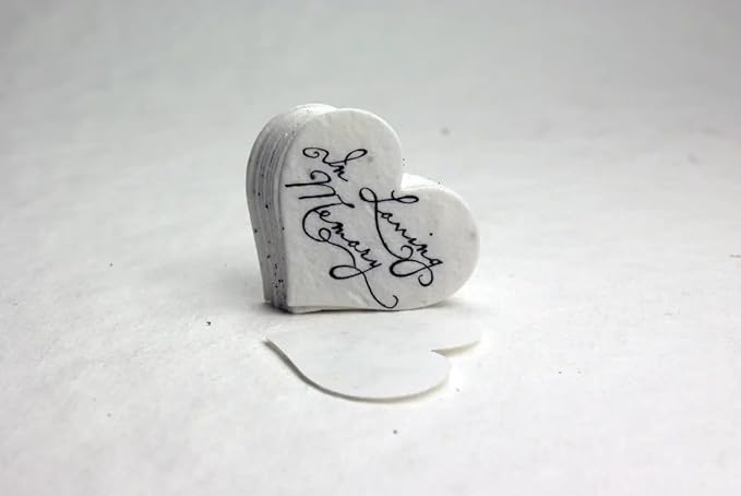 Of The Earth Handmade Paper - Wildflower Seed Paper Small Heart Tags - Calligraphy Variations - 1.75" X 1.5" - Set of 50 (in Loving Memory)