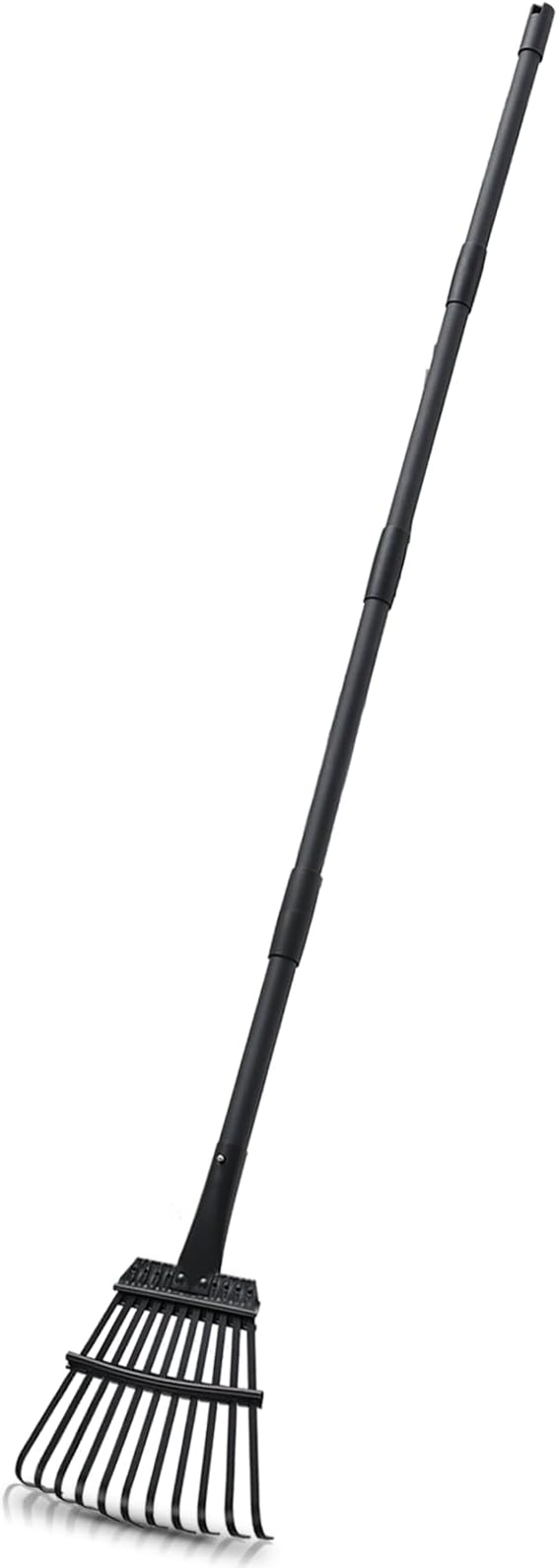Rake for Leaves Small Metal Garden Tool with 11 Tines 63 Inch Adjustable Handle Sturdy Yard Rake for Gardening Gathering Leaves Weeds Debris, Black
