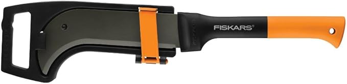 Fiskars 9" Brush Axe with Safety Sheath - Fixed Handle -Curved Blade Branch Chopping Axe - Yard and Garden Tools - Black/Orange