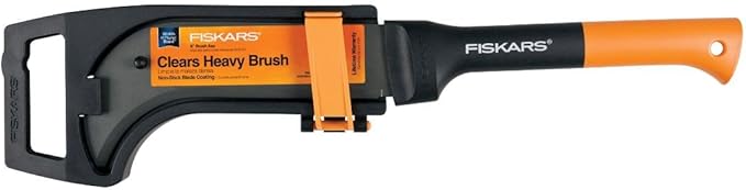 Fiskars 9" Brush Axe with Safety Sheath - Fixed Handle -Curved Blade Branch Chopping Axe - Yard and Garden Tools - Black/Orange