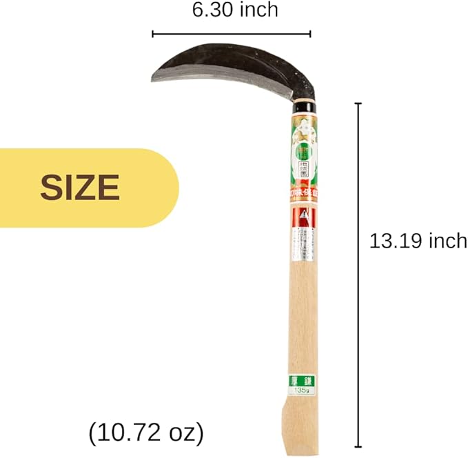 Japanese Weeding Sickle (Thick Blade), High Grade Steel Blade (Blue Steel No.2) Hand Tool for Gardening, Weeding and Farming, Blade Length 6.30inch